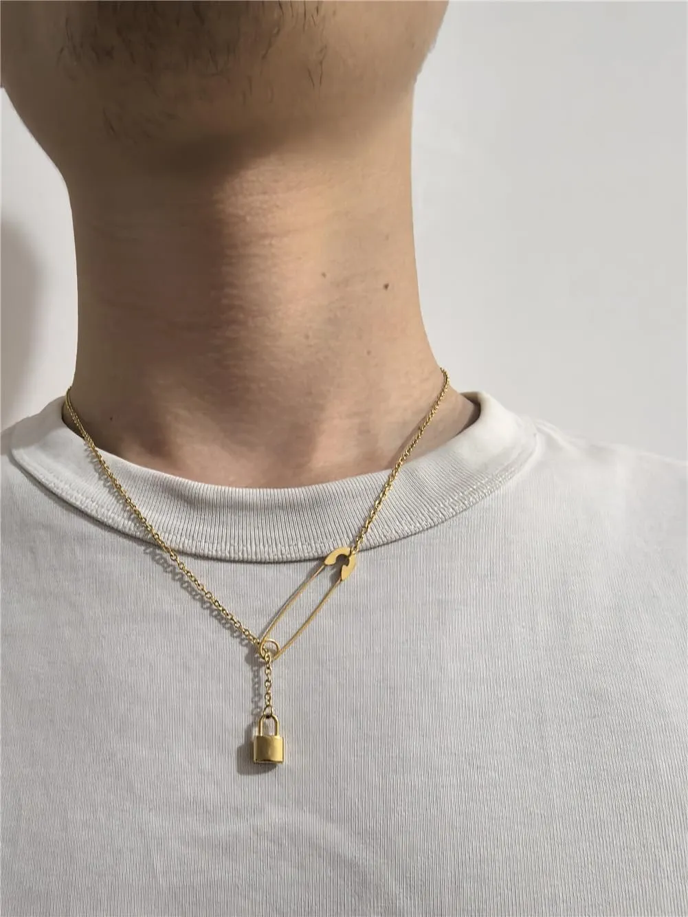 Safety Pin Necklace Silver Gold Paperclip Paper Clip Lock Lariat Necklace for Women Men Jewelry Gift