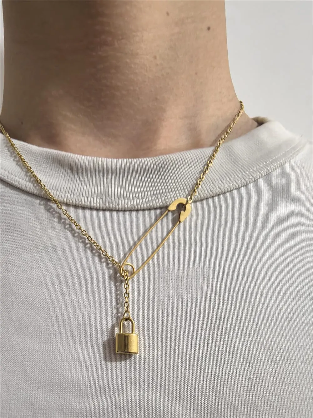 Safety Pin Necklace Silver Gold Paperclip Paper Clip Lock Lariat Necklace for Women Men Jewelry Gift