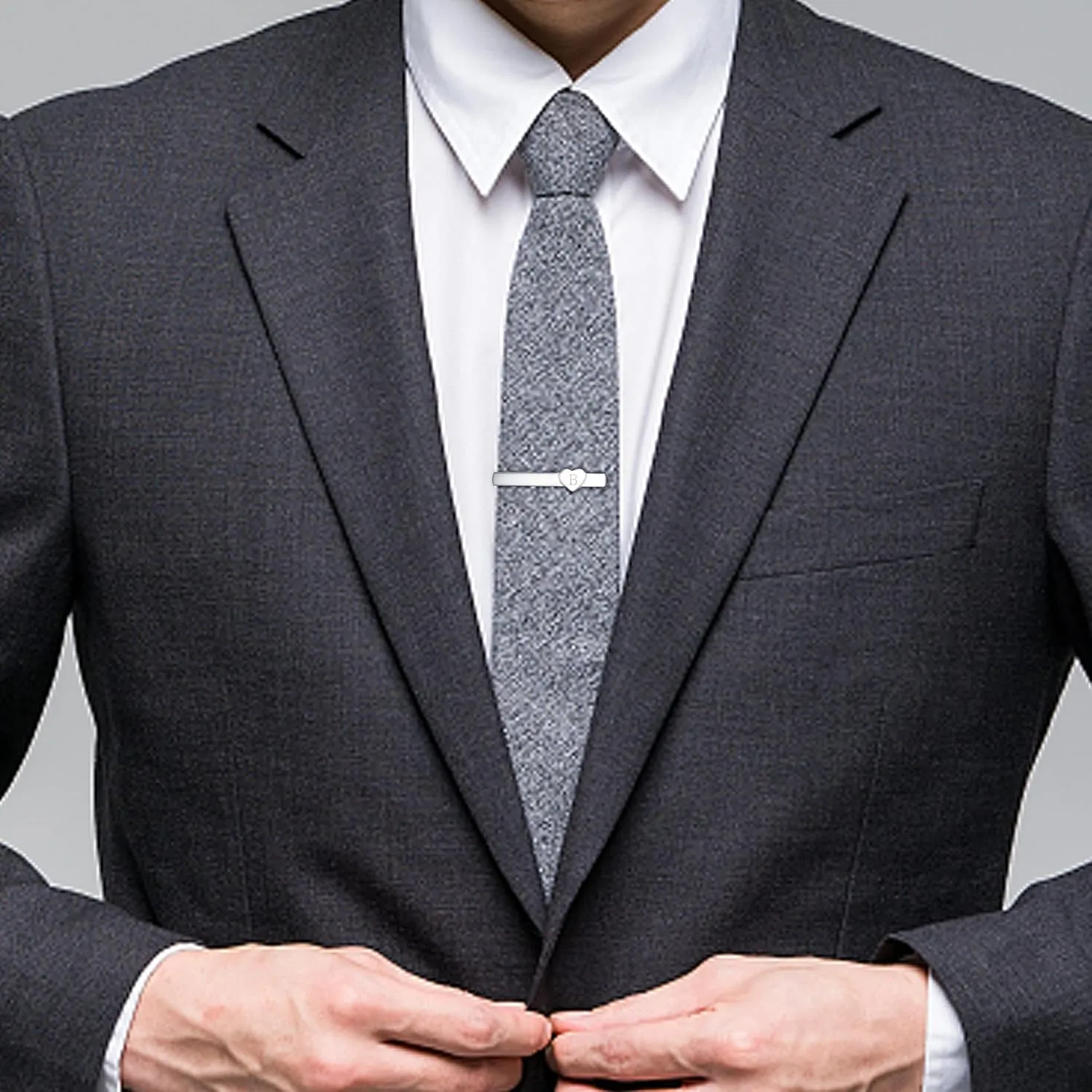 Sanfenly Cufflinks and Tie Clip for Men Set, Unique Heart Initial Cuff Links and Tie Bar Clip Personalized Alphabet Letter A-Z Cuff Links/Tie Clip Set with Box Anniversary Groomsmen Gift