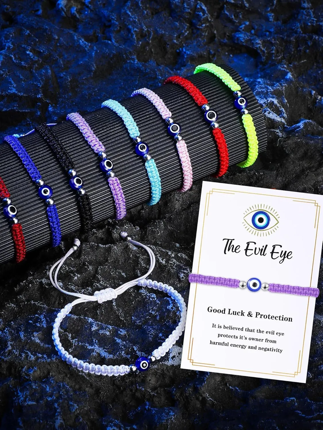 Sasylvia 100 Pcs Evil Eye Bracelets Gift Includes 50 Adjustable Evil Eye Protection Bracelets 50 Wishing Card
