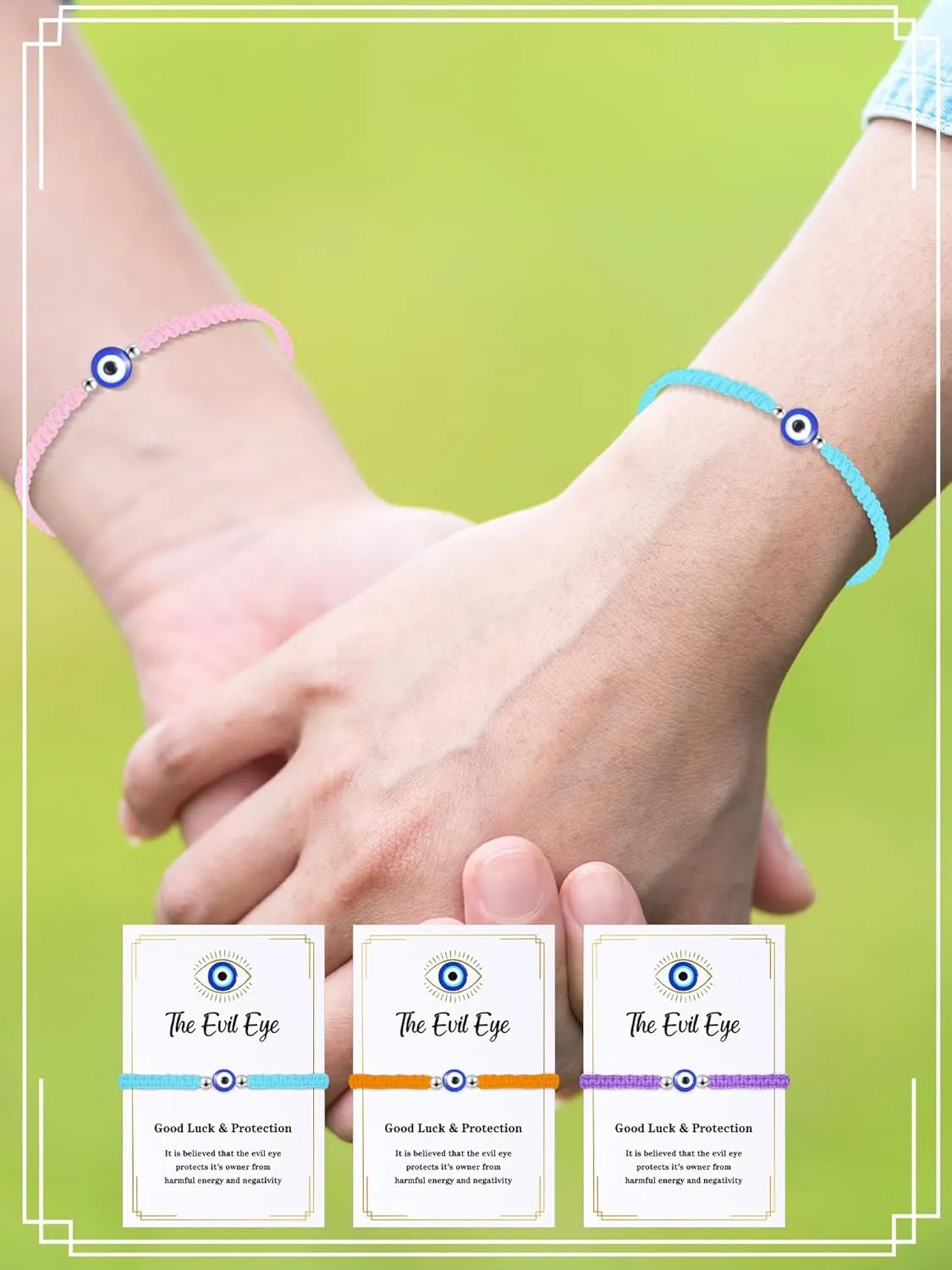 Sasylvia 100 Pcs Evil Eye Bracelets Gift Includes 50 Adjustable Evil Eye Protection Bracelets 50 Wishing Card