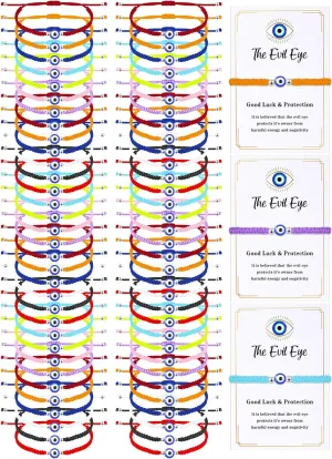 Sasylvia 100 Pcs Evil Eye Bracelets Gift Includes 50 Adjustable Evil Eye Protection Bracelets 50 Wishing Card