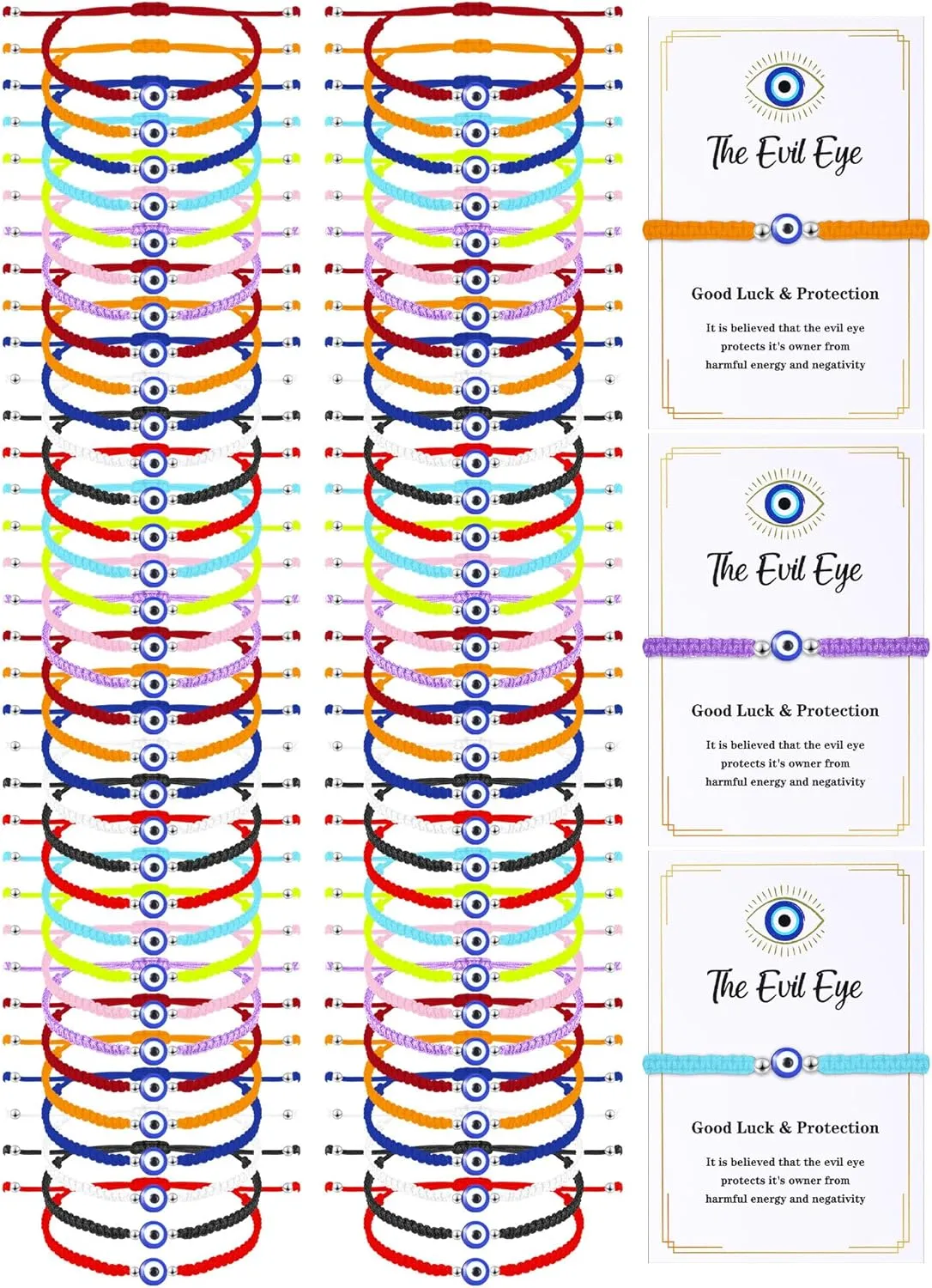 Sasylvia 100 Pcs Evil Eye Bracelets Gift Includes 50 Adjustable Evil Eye Protection Bracelets 50 Wishing Card