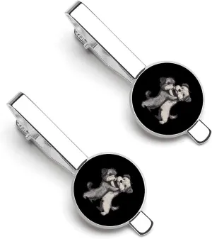 Schnauzers Good Friend Dogs Tie Clips for Men 2pcs Tie Bar Set Silver Shirt Accessories Ties Clip Luxury Gift Ideas 5.5x2.2cm