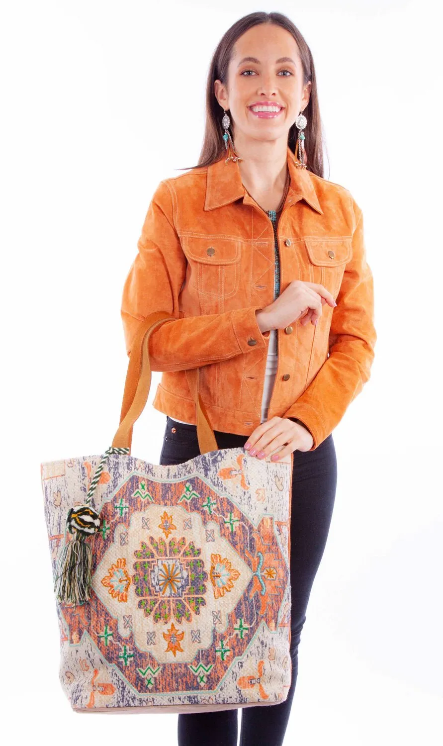 Scully Womens Oversized Southwestern Multi-Color Textile Shoulder Tote Bag