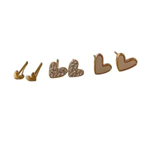 Set of 3 dainty heart studs. Minimalist heart earrings. Women's heart studs. Girls heart studs. Gold colored heart earrings. Gift for her. Small heart studs