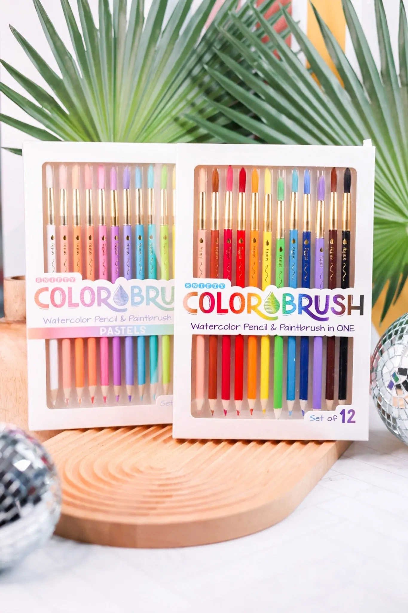 Set Of Twelve Color-Brush Watercolor Pencil & Paintbrush (Two Color Sets)