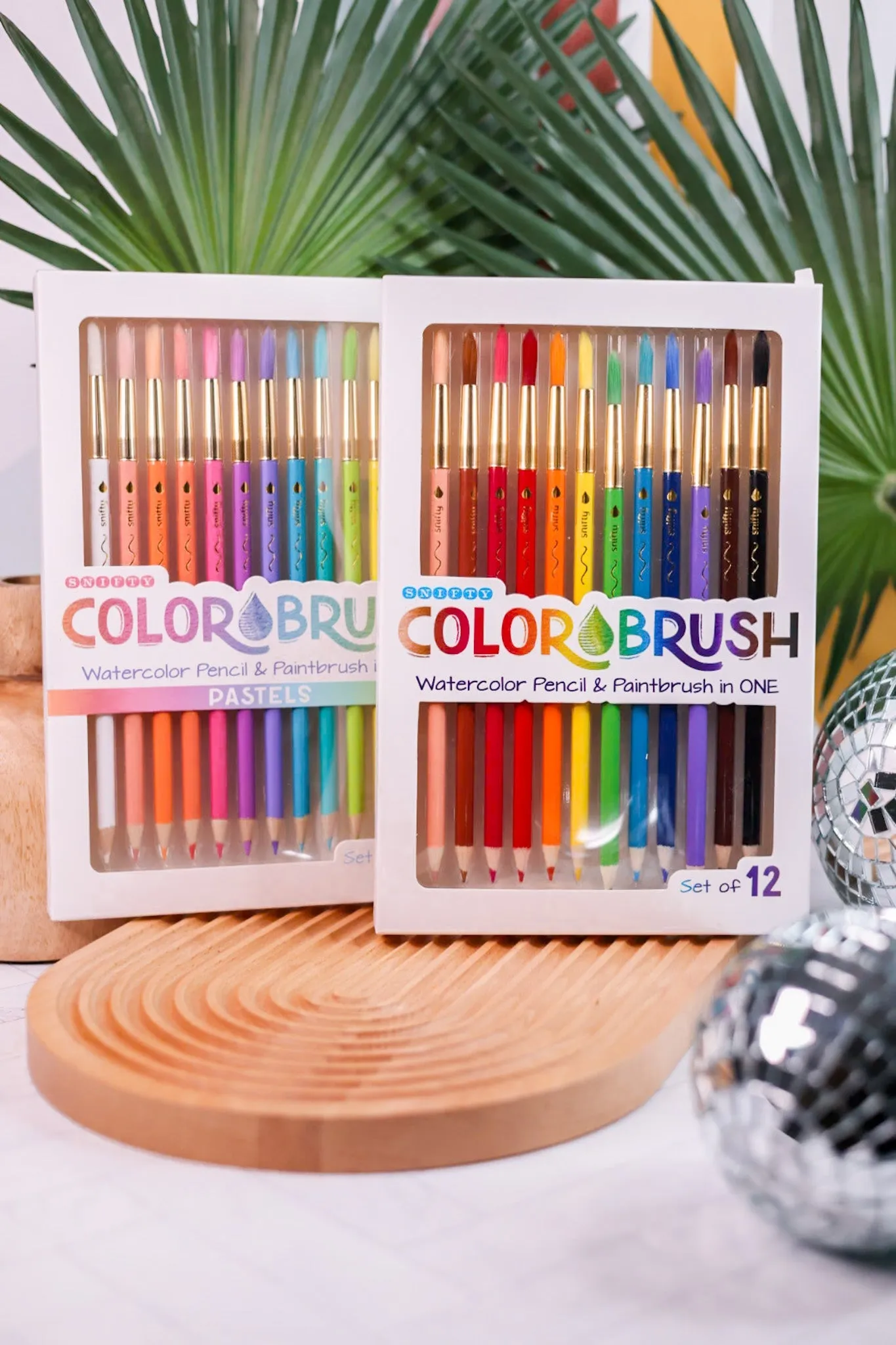 Set Of Twelve Color-Brush Watercolor Pencil & Paintbrush (Two Color Sets)