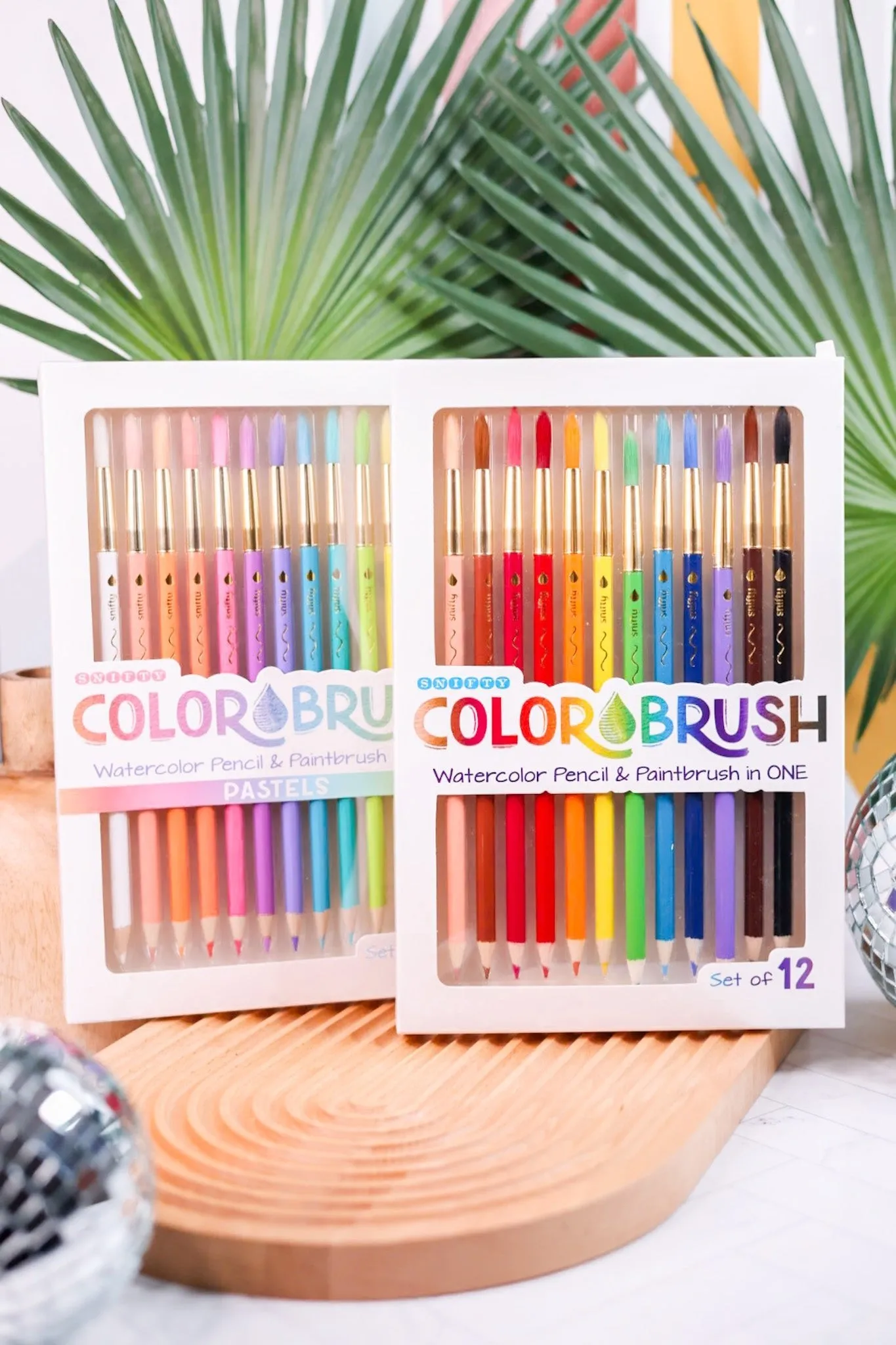 Set Of Twelve Color-Brush Watercolor Pencil & Paintbrush (Two Color Sets)