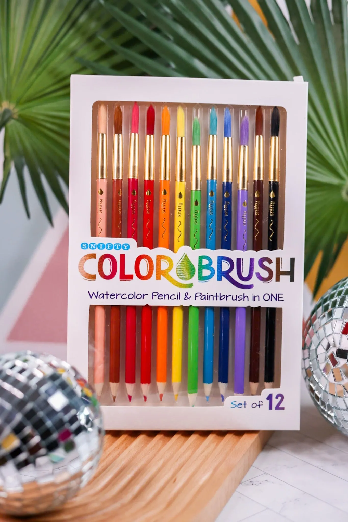 Set Of Twelve Color-Brush Watercolor Pencil & Paintbrush (Two Color Sets)