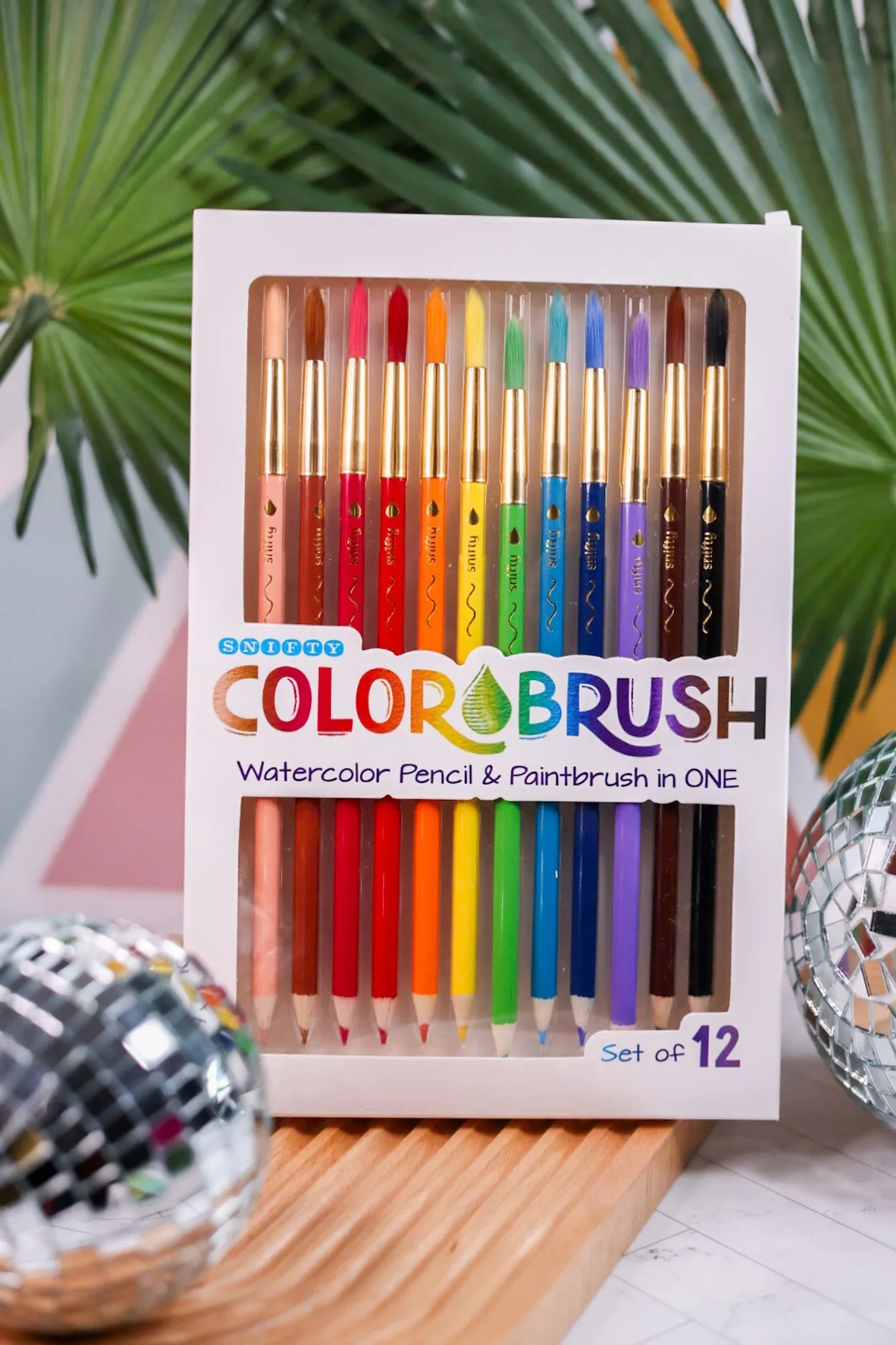 Set Of Twelve Color-Brush Watercolor Pencil & Paintbrush (Two Color Sets)