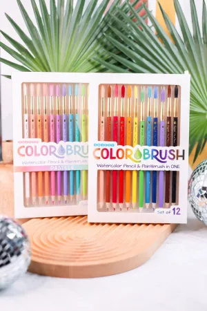 Set Of Twelve Color-Brush Watercolor Pencil & Paintbrush (Two Color Sets)