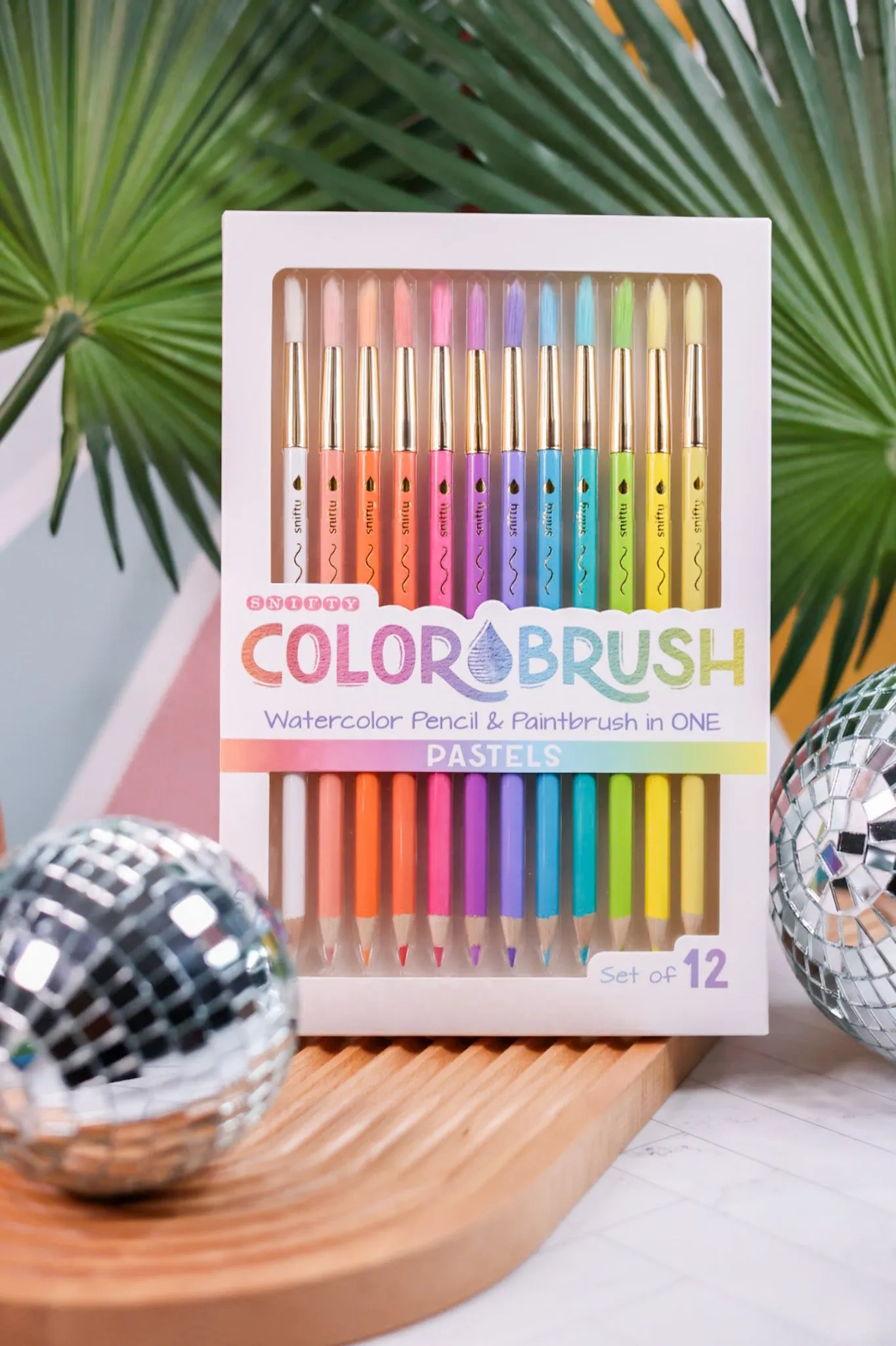 Set Of Twelve Color-Brush Watercolor Pencil & Paintbrush (Two Color Sets)