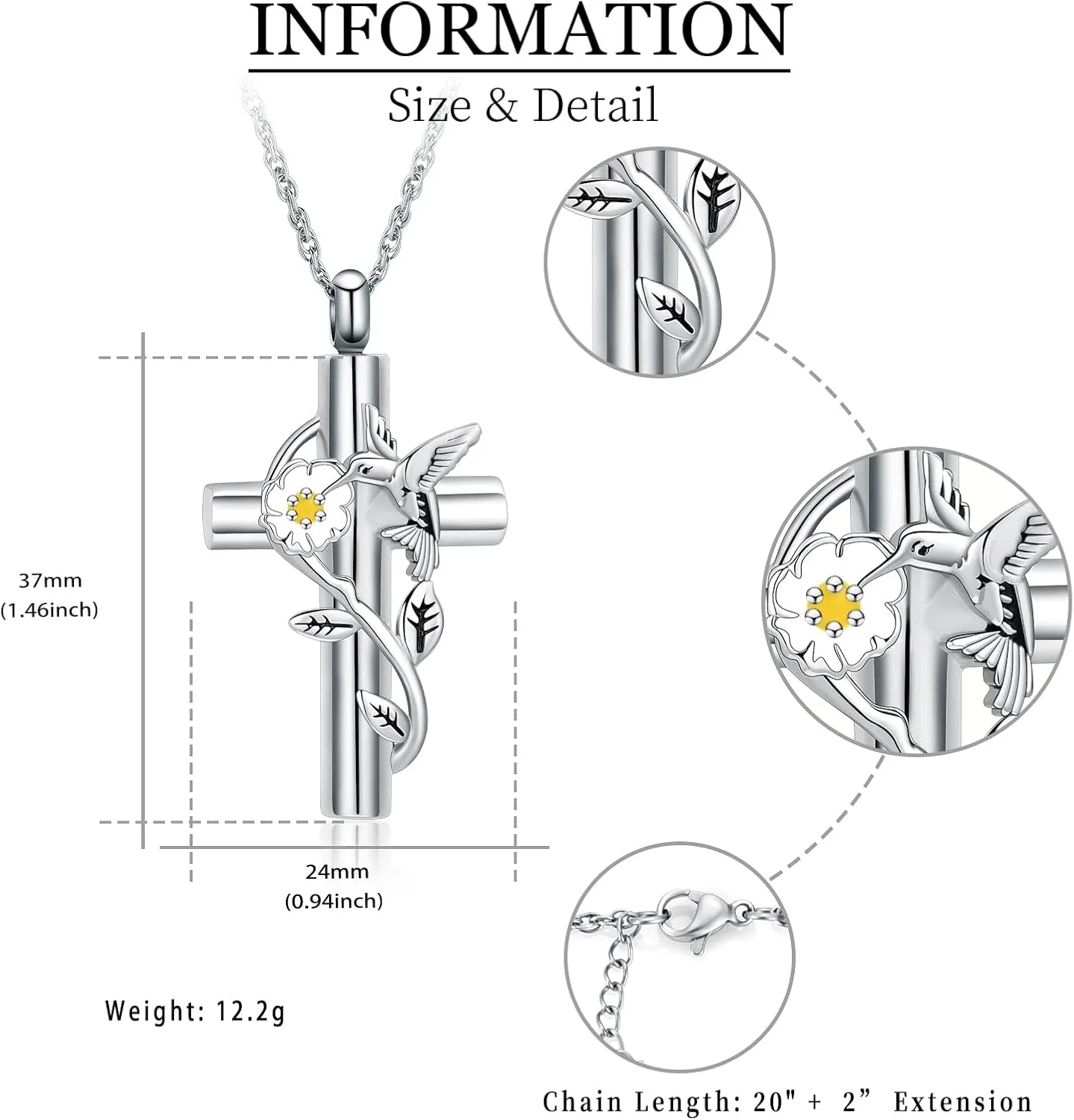 shajwo Cremation Jewelry Hummingbird Urn Necklaces for Ashes for Women Men Keepsake Memorial Ashes Pendant Necklace