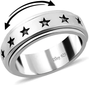 Shop LC Spinner Ring for Women - Spinning Anxiety Ring for Men - Wedding Band 925 Sterling Silver Platinum Plated Star Statement Jewelry Stress Relief Birthday Gifts for Women Size 5 Engagement
