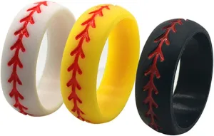 Silicone Wedding Ring for Men Baseball,3 Packs Comfortable Fit, 2.5 mm Thickness,from The Latest Artist Design Innovations to Leading Edge Comfort