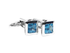 Silver Swiss Blue Topaz Cufflinks For Men 6 mm Square 3 Ct Blue Topaz Wedding Cufflink Sterling Silver Blue Topaz Engagement Cufflinks Groomsmen Cufflinks