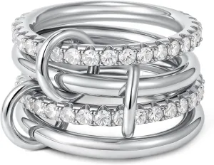 SLOONG Gold Stackable Rings for Women Non Tarnish, Dainty 14K Gold Plated Cubic Zirconia Rings, Silver Rose Gold Rings Set, Multi Ring Mixed Metals Stackable Ring Set for Women