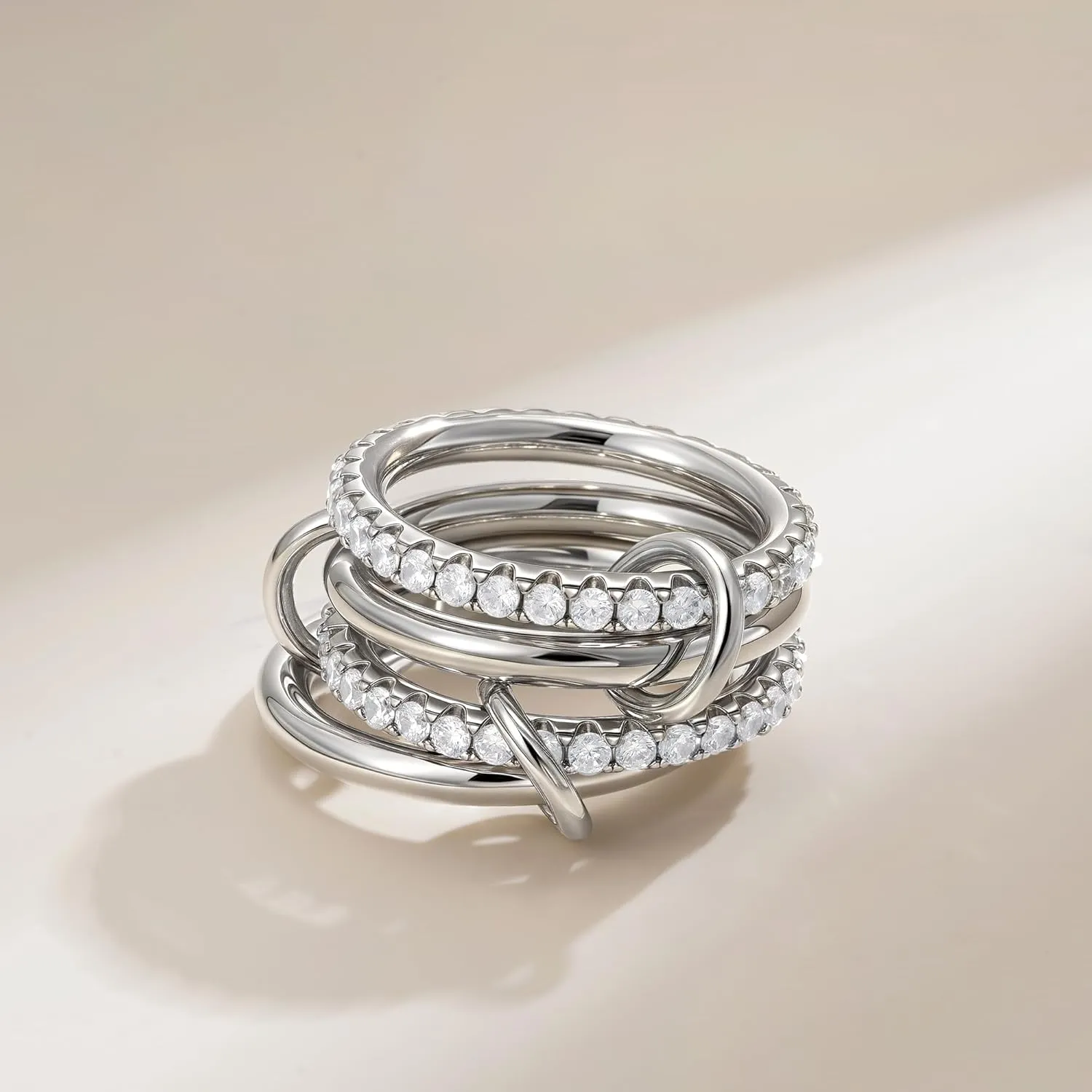 SLOONG Gold Stackable Rings for Women Non Tarnish, Dainty 14K Gold Plated Cubic Zirconia Rings, Silver Rose Gold Rings Set, Multi Ring Mixed Metals Stackable Ring Set for Women