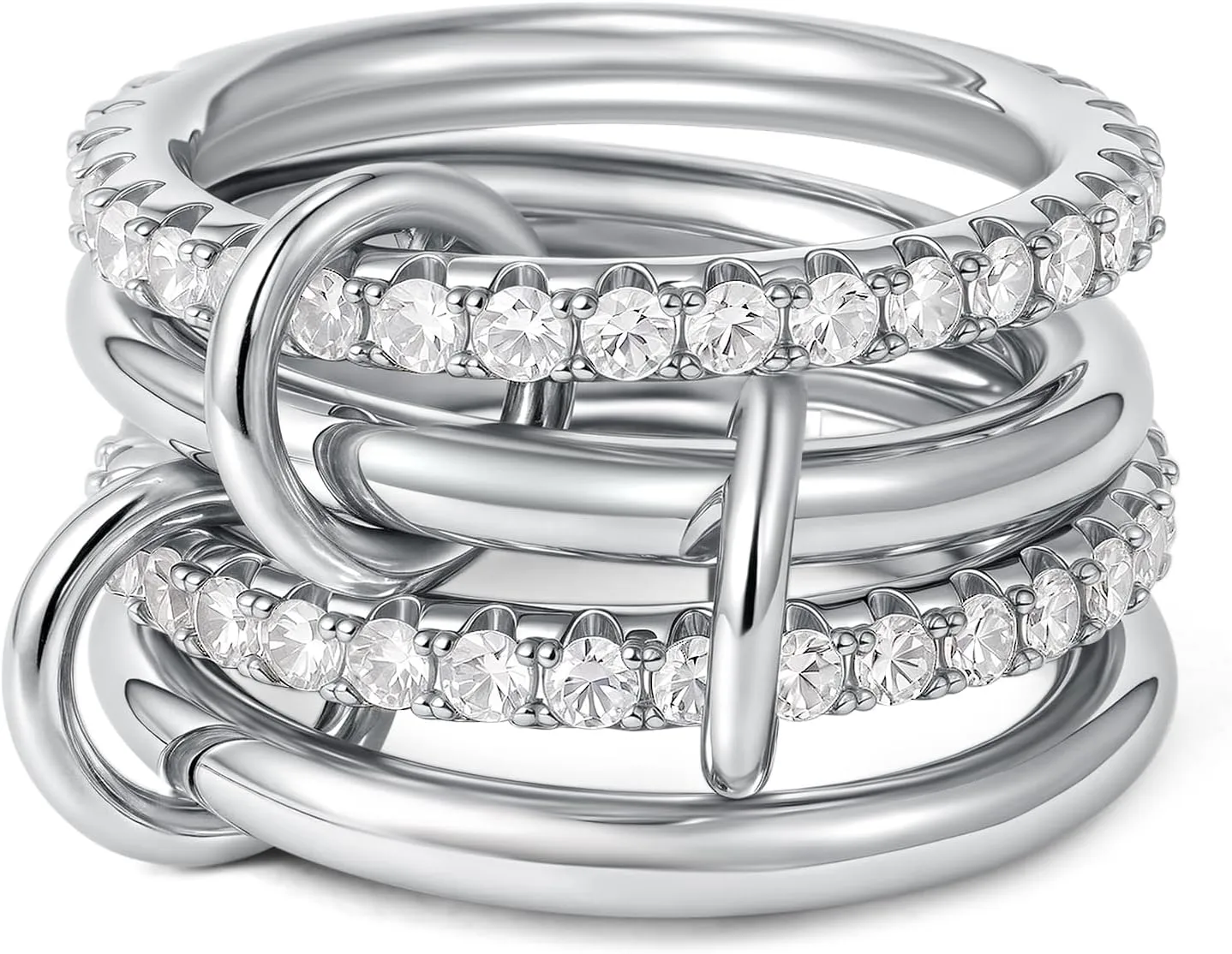 SLOONG Gold Stackable Rings for Women Non Tarnish, Dainty 14K Gold Plated Cubic Zirconia Rings, Silver Rose Gold Rings Set, Multi Ring Mixed Metals Stackable Ring Set for Women
