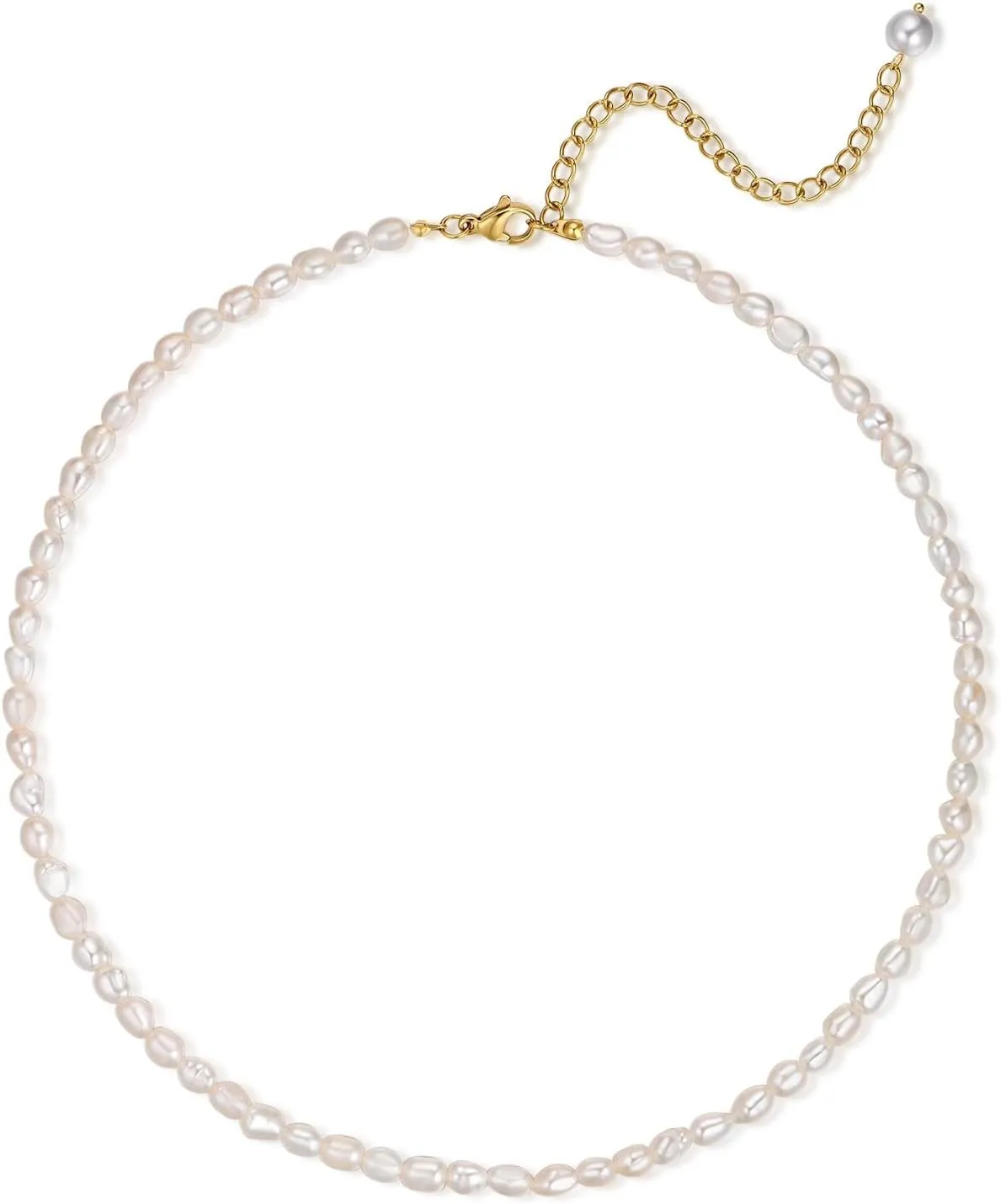 Small Freshwater Rice Pearl Strand 15" Gold Cultured Pearl Necklace for Women Wedding Pearl Choker Handmade Jewelry