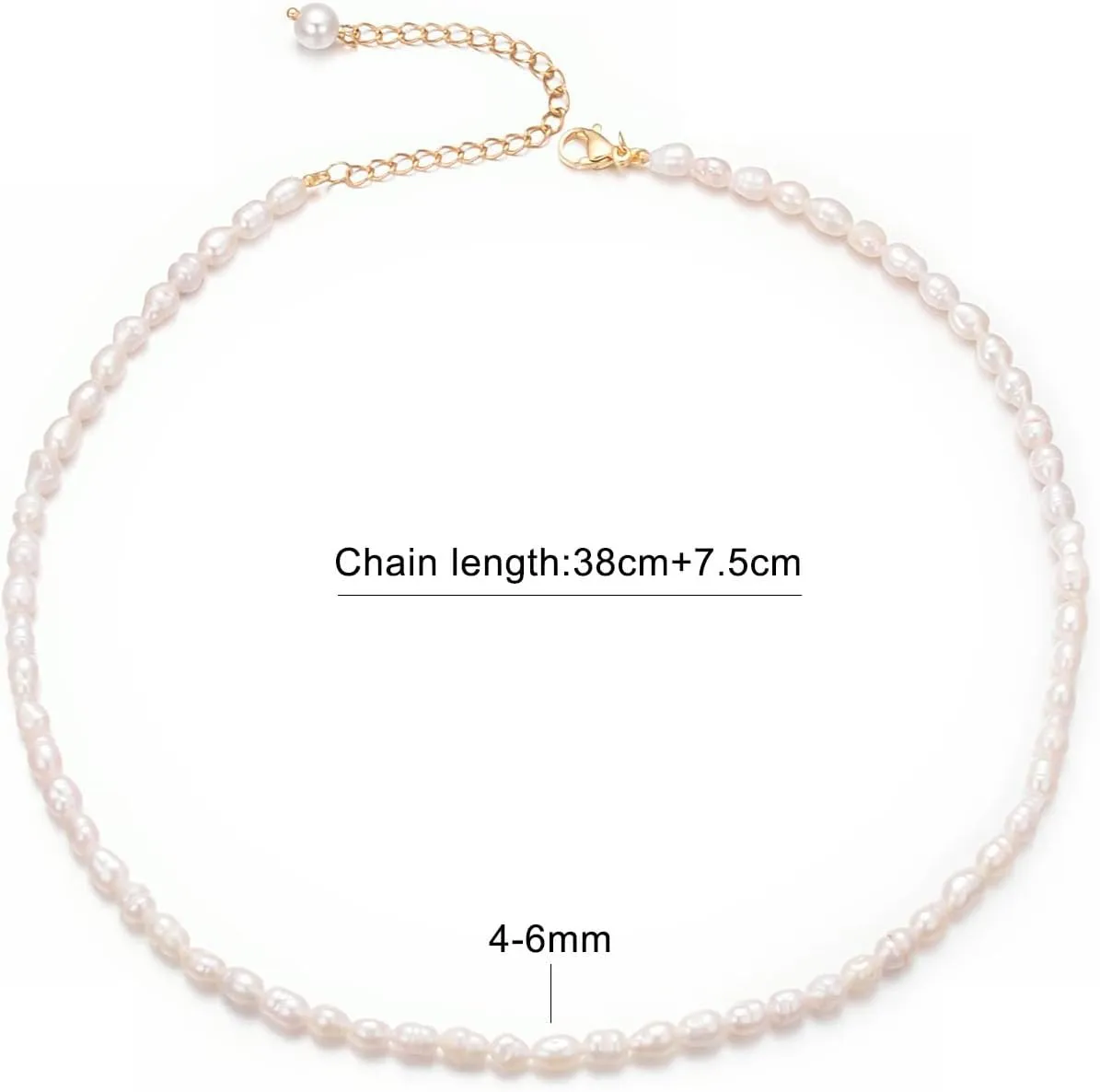 Small Freshwater Rice Pearl Strand 15" Gold Cultured Pearl Necklace for Women Wedding Pearl Choker Handmade Jewelry