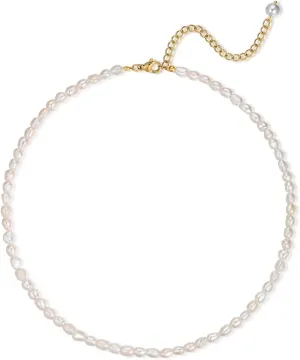 Small Freshwater Rice Pearl Strand 15" Gold Cultured Pearl Necklace for Women Wedding Pearl Choker Handmade Jewelry