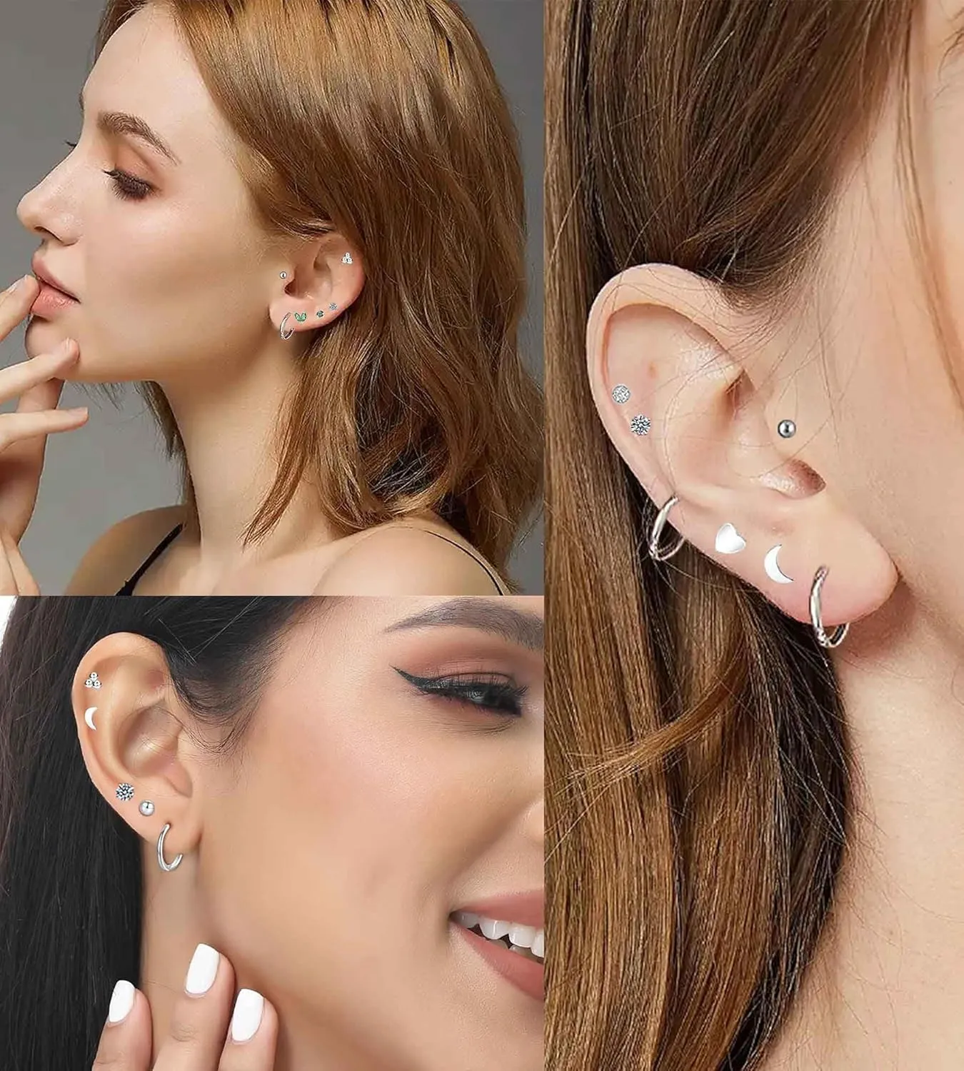 Small Hypoallergenic 14K Gold Flat Back Stud Earrings for Women Men Surgical Steel Cute Tiny Stack FlatBack Hoop Cartilage Earring Emerald Green Screw Back Lobe Helix Multiple Piercing Jewelry 20G