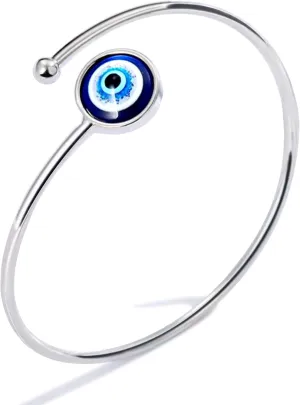 SmileBelle Silver Evil Eye Bangle Bracelets for Women, Mexican Adjustable Stainless Steel Cuff Bracelets for Women, mal de ojo Protection Bracelets as Mexican Gifts, Evil Eye Jewelry