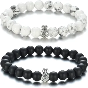 Softones 8mm Beaded Pineapple Bracelets for Women Men Best Friend Bracelet Stretch Charm Bracelets Gifts