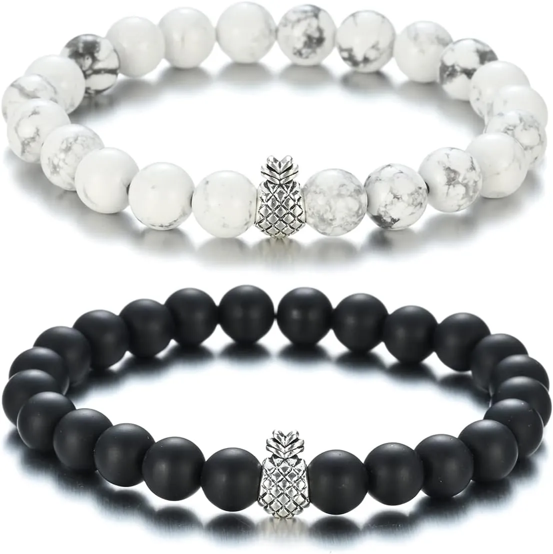 Softones 8mm Beaded Pineapple Bracelets for Women Men Best Friend Bracelet Stretch Charm Bracelets Gifts