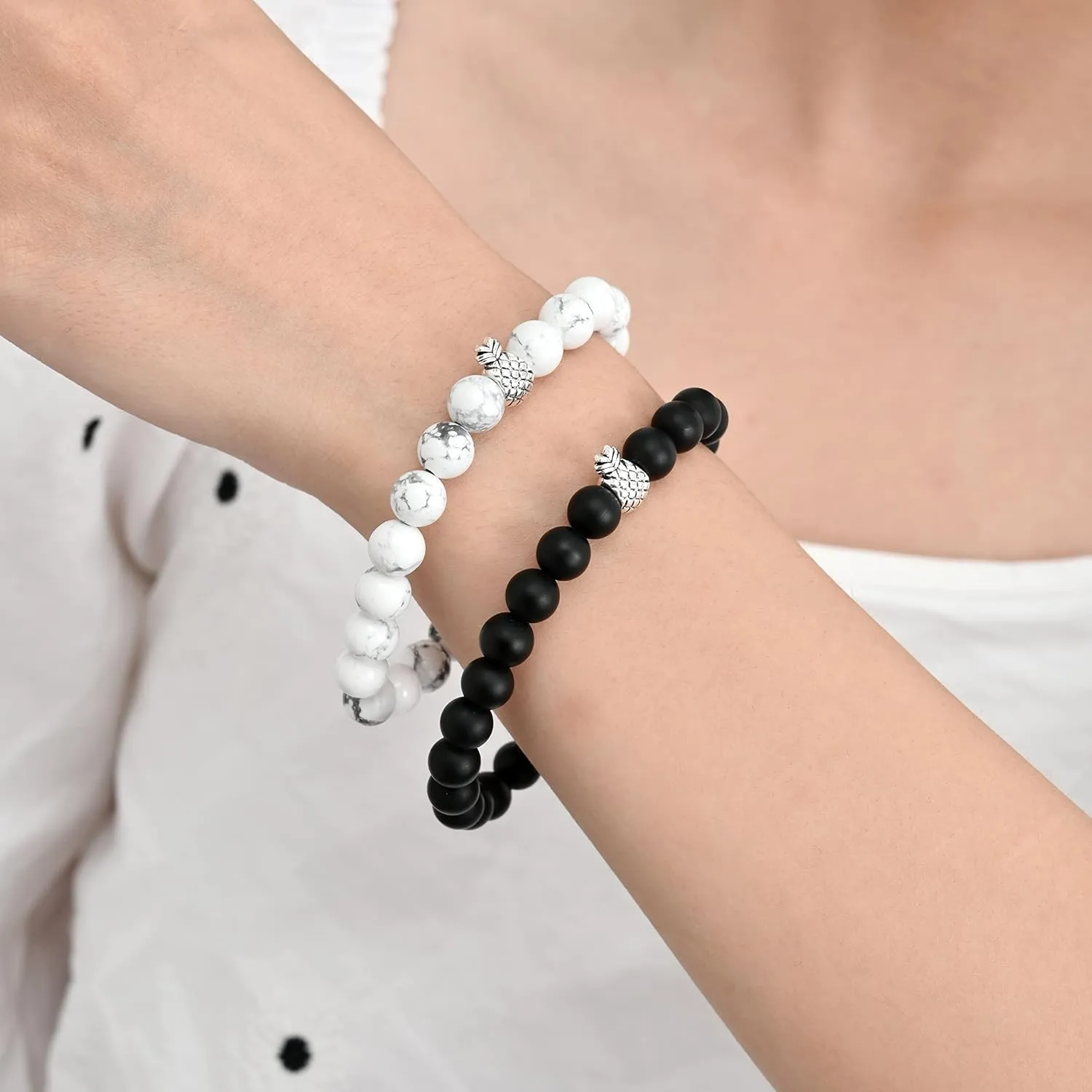 Softones 8mm Beaded Pineapple Bracelets for Women Men Best Friend Bracelet Stretch Charm Bracelets Gifts