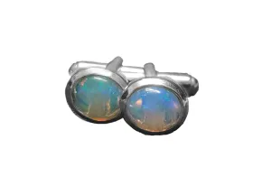 Solid Silver Opal Men Cufflinks 5 Ct Opal Cufflinks For Men October Birthstone Cufflinks Large Opal Cufflinks For Men 8x10 mm Oval Opal Cufflinks For Men Tuxedo Cufflinks Opal Groomsmen Cufflinks