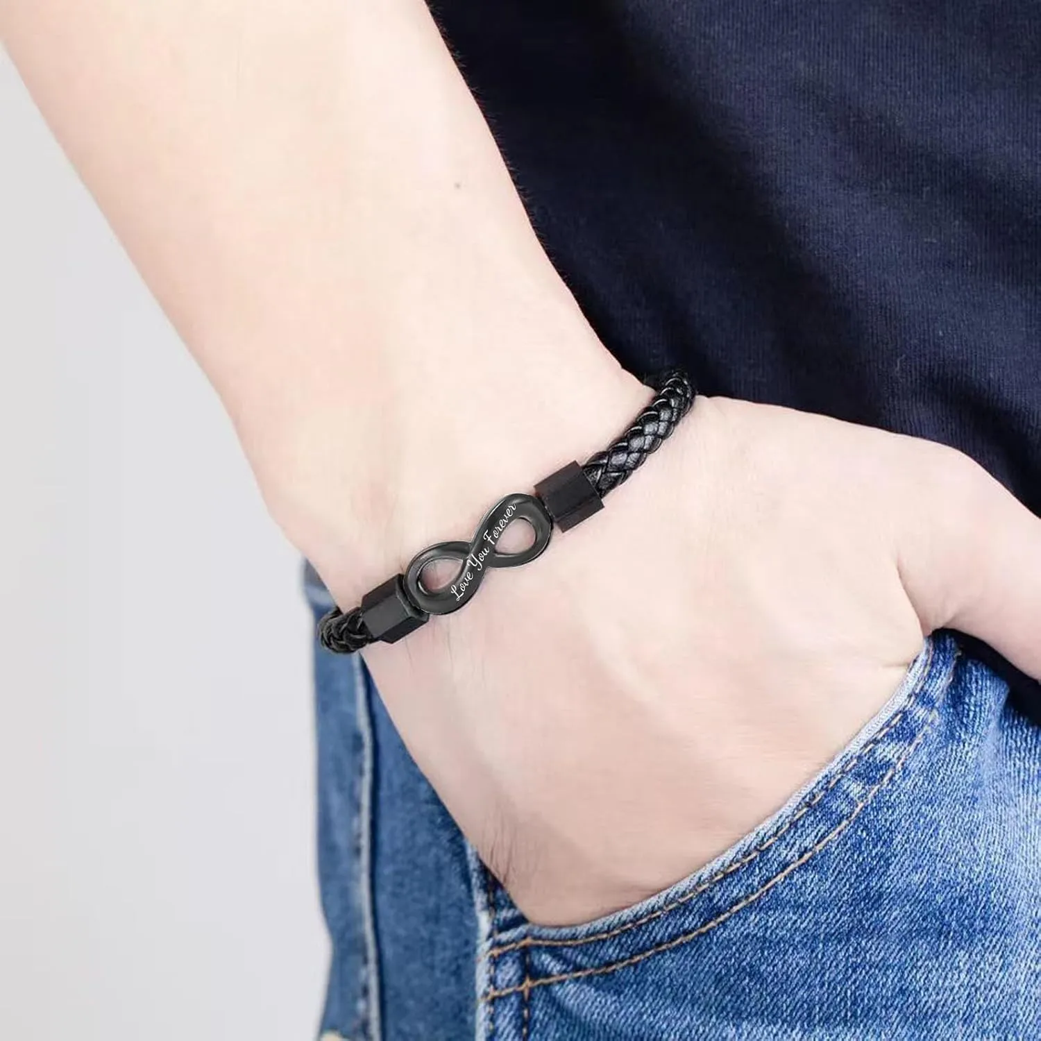 Son's Infinity Knot Bracelet, Forever Linked Together Bracelet for My Son To My Son Infinity Knot Leather Bracelet From Mom Stainless Steel Engraved Jewelry for Birthday Christmas
