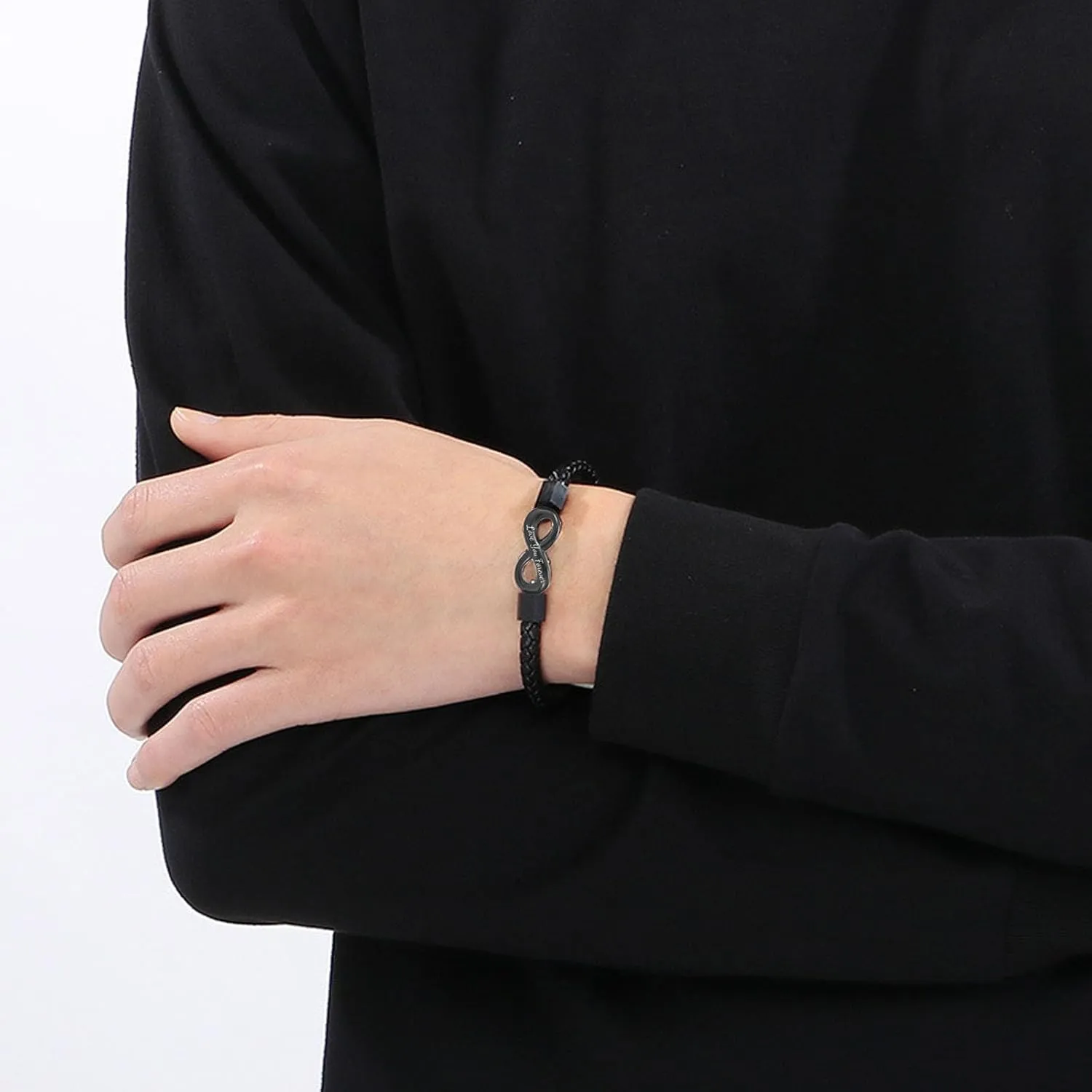 Son's Infinity Knot Bracelet, Forever Linked Together Bracelet for My Son To My Son Infinity Knot Leather Bracelet From Mom Stainless Steel Engraved Jewelry for Birthday Christmas
