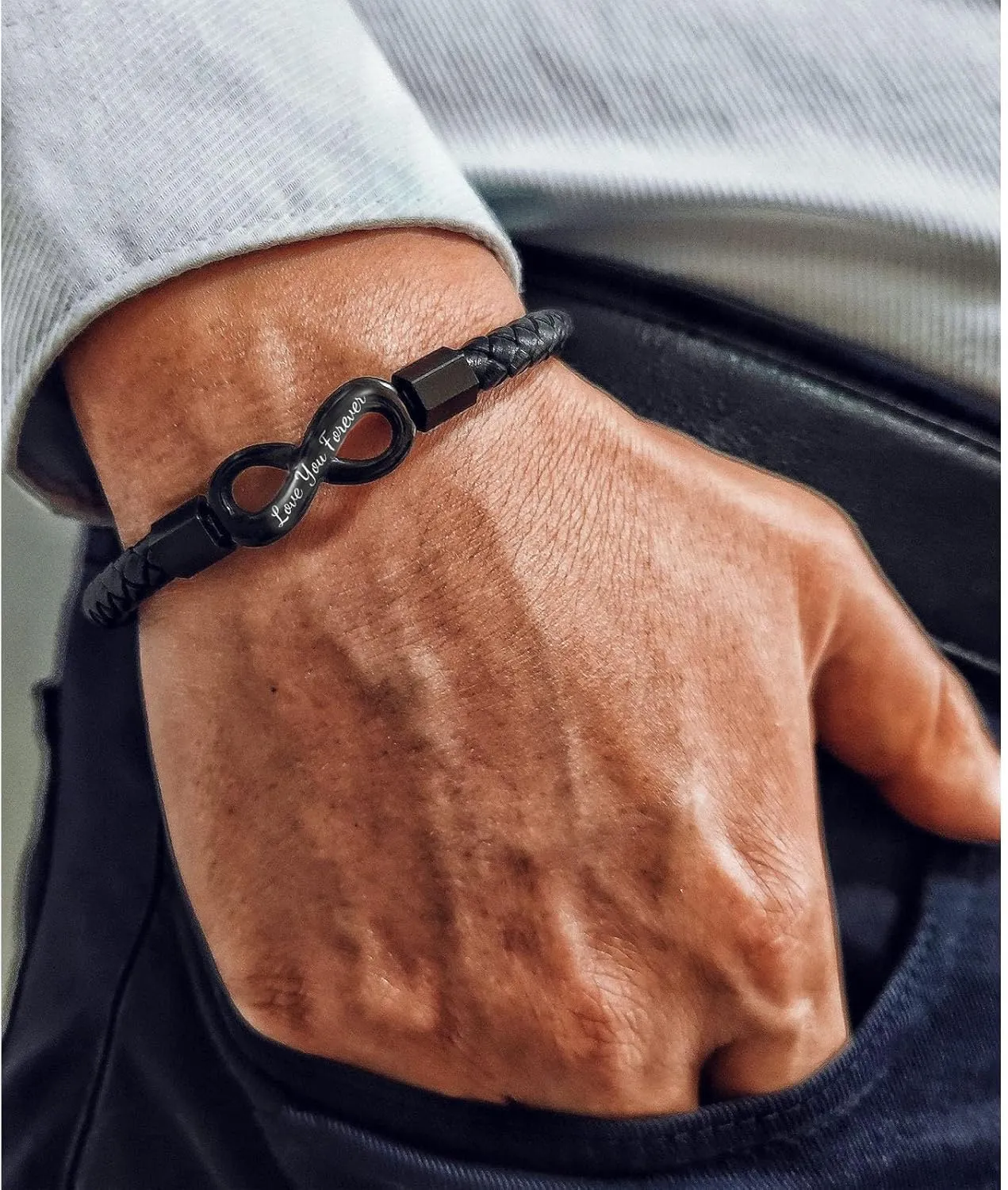 Son's Infinity Knot Bracelet, Forever Linked Together Bracelet for My Son To My Son Infinity Knot Leather Bracelet From Mom Stainless Steel Engraved Jewelry for Birthday Christmas