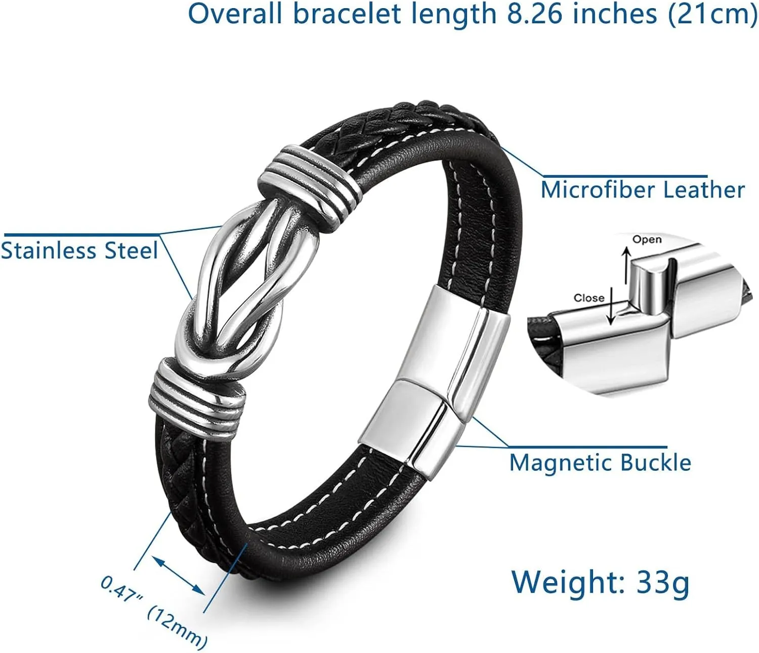 Son's Infinity Knot Bracelet, To My Son Infinity Knot Leather Bracelet From Mom Forever Linked Together Bracelets for My Son Stainless Steel Engraved Jewelry for Birthday Christmas