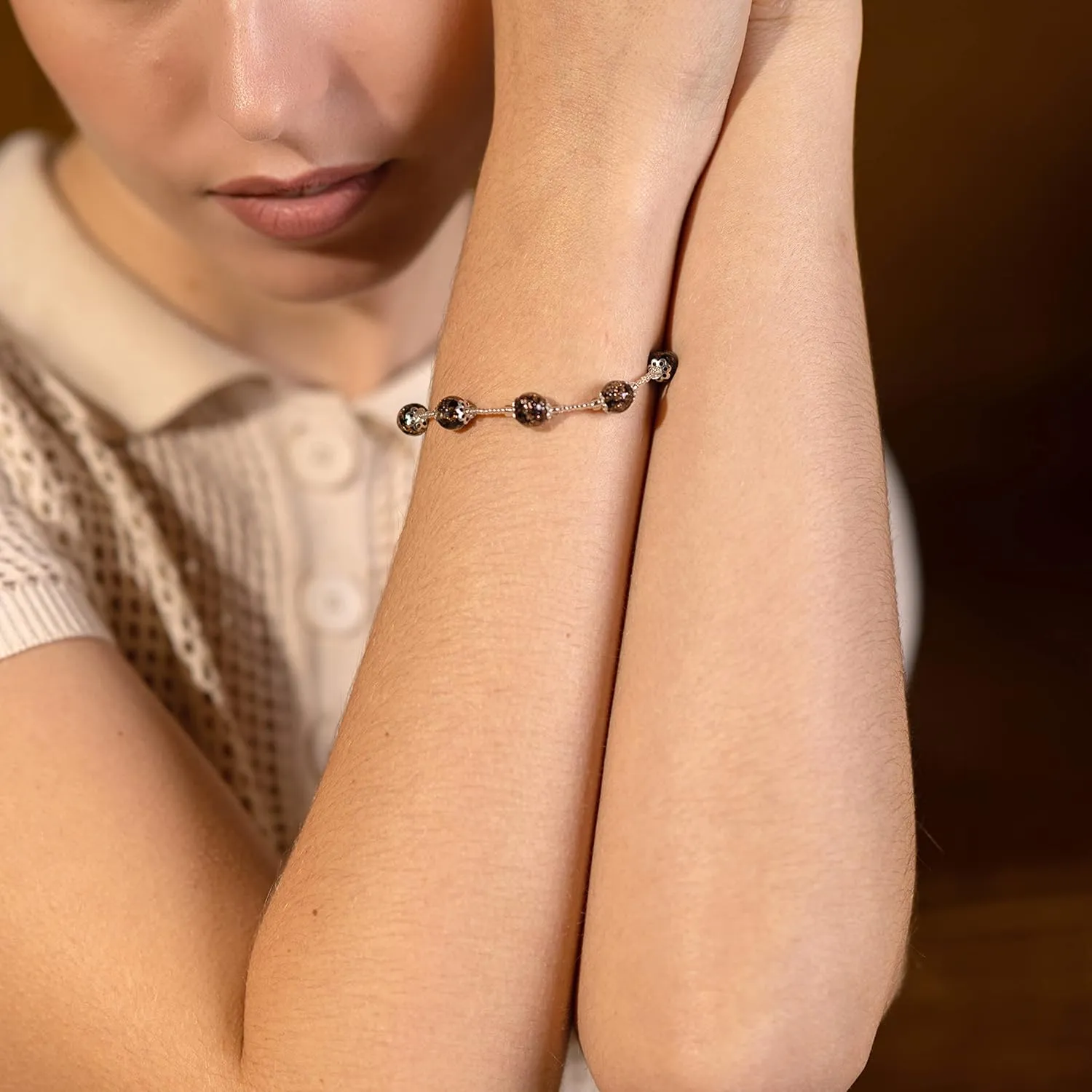 Sospiri Venezia Bracelet Woman 7 Glass Beads Diameter 0,3" Bracelet Original Murano Glass Jewel Gift Idea Made In Italy Certified