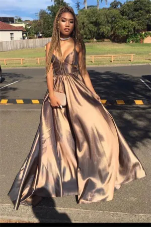 Sparkly Flowy Long V-neck Prom Dress Prom Gowns