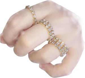 Sparkly Rhinestone Stackable Elastic Rings Set for Women Lady, Bling Silver Crystal Wide Band Finger Rings Trendy Multi-Row Stuff Jewelry Accessories Gift