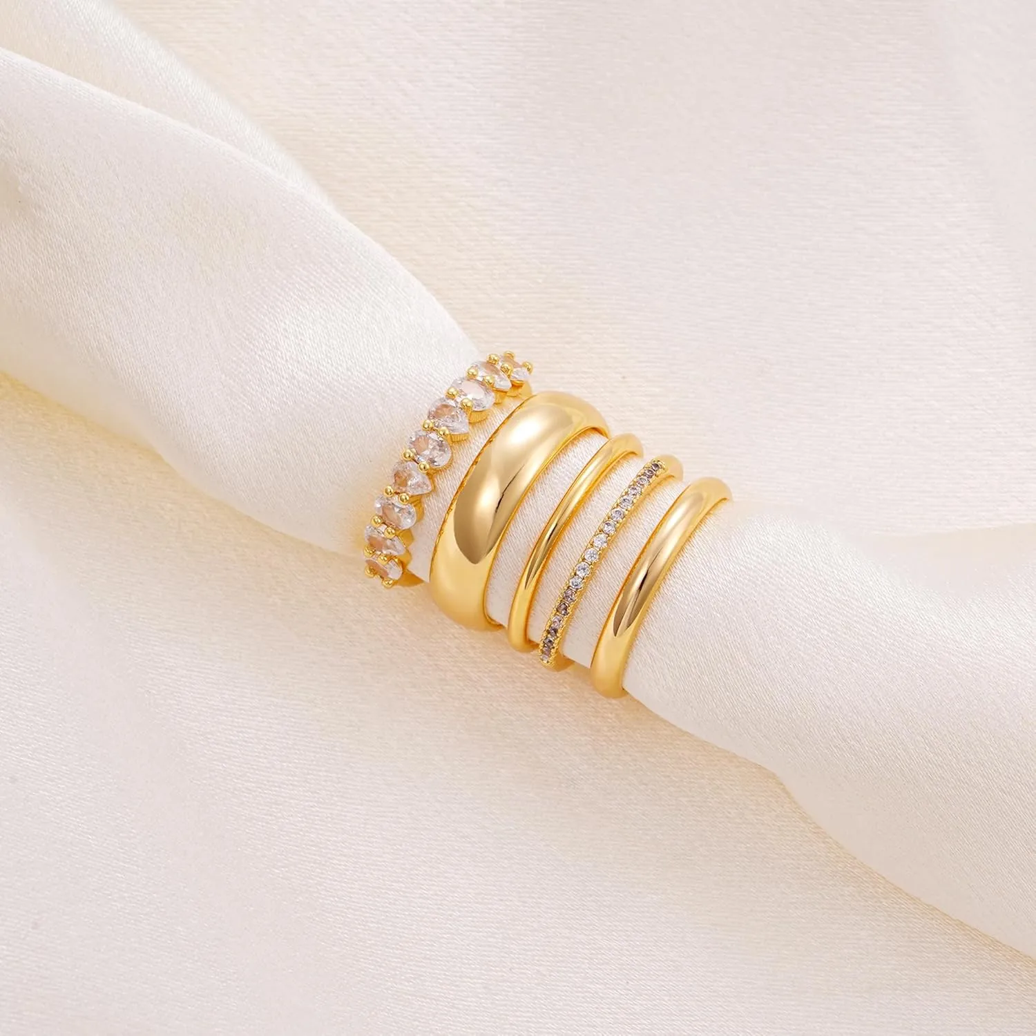Stackable Rings Gold for Women Non Tarnish Trendy 18K Gold Plated Cubic Zirconia Stacking Ring Gold Jewelry Gifts Size 6/7/8/9/10