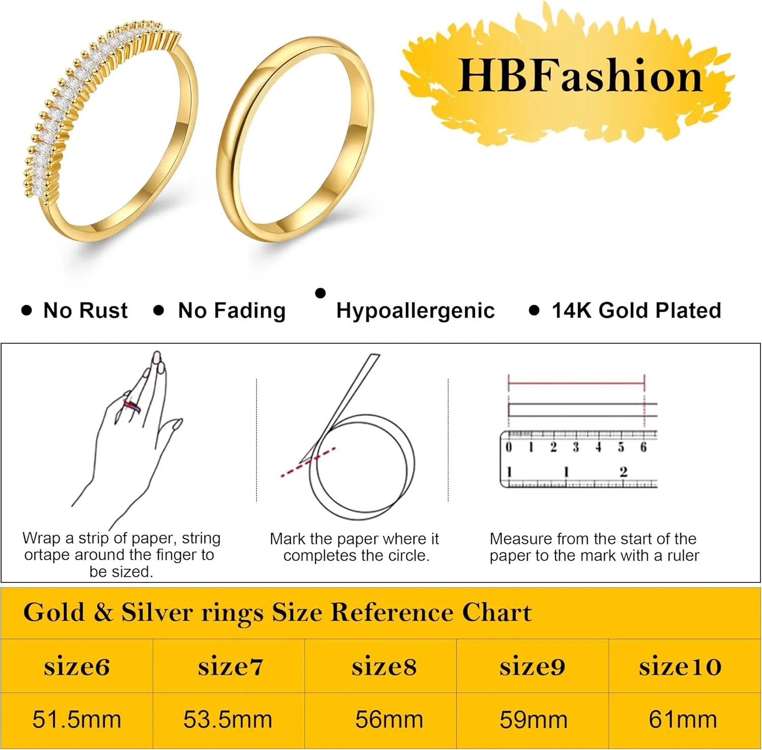 Stackable Rings Gold for Women Non Tarnish Trendy 18K Gold Plated Cubic Zirconia Stacking Ring Gold Jewelry Gifts Size 6/7/8/9/10