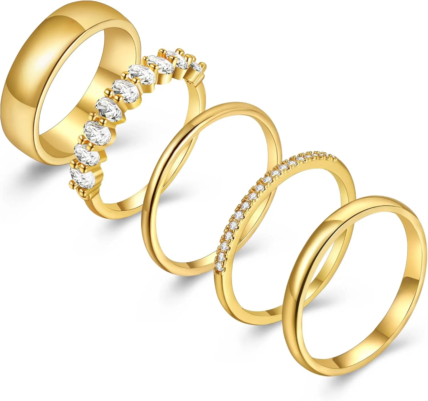 Stackable Rings Gold for Women Non Tarnish Trendy 18K Gold Plated Cubic Zirconia Stacking Ring Gold Jewelry Gifts Size 6/7/8/9/10
