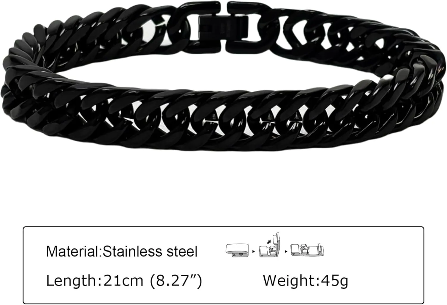 Stainless Steel Cuban Link Bracelet on 10mm Width, 8.3" length, Hip Hop Punk Biker Hand Chain Bracelets, 18K Plated Chain Wrist Bracelets for Men Women, Gift Box Packing