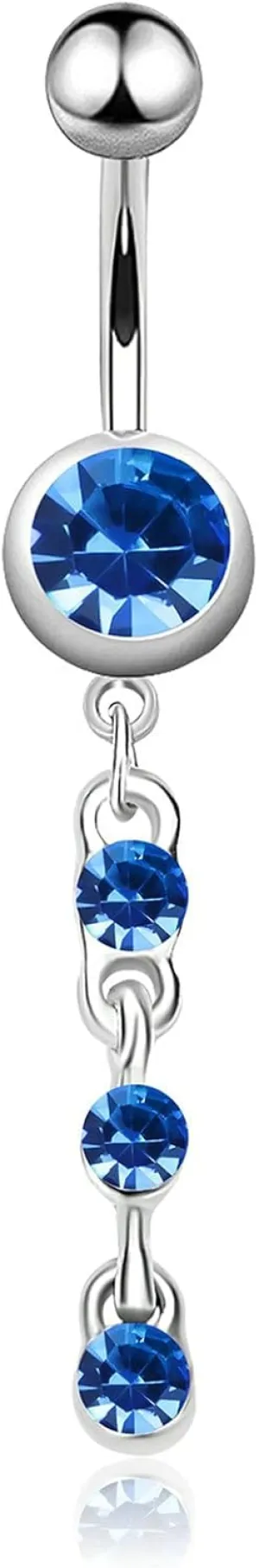 Stainless Steel Navel Rings for Women, CZ Womens Navel Rings Blue Round Pendant Blue Navel Rings