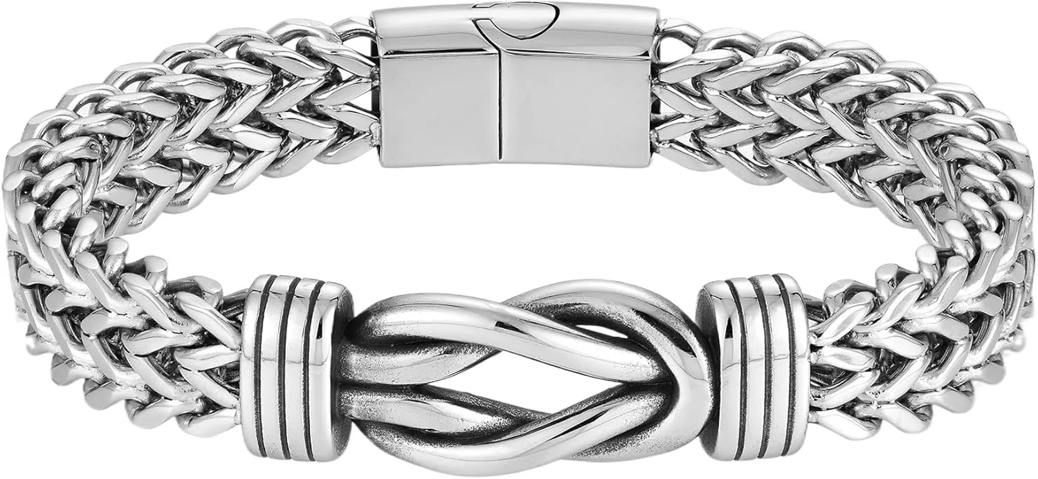 STARCHENIE Infinity Knot Bracelet for Men 316L Stainless Steel Double Layered Braided Franco Chain Bracelet