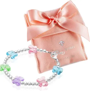 Sterling Silver Charm Bracelets for Girls, Butterfly Bracelets Embellished with 8mm Butterfly European Crystals