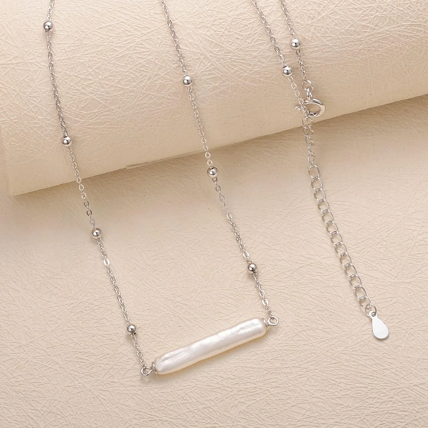 Sterling Silver Pearl Necklace Single Baroque Pearl Pendant Bead Chain for Women 18K Gold Plated Handmade Jewelry