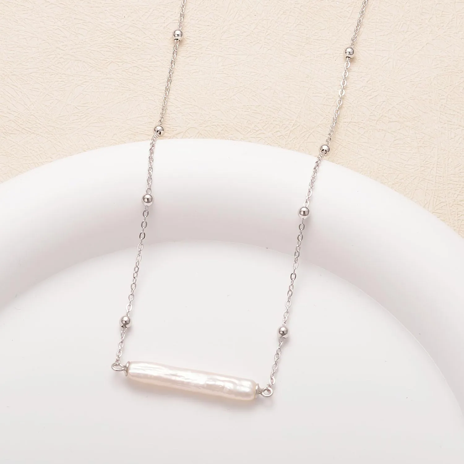 Sterling Silver Pearl Necklace Single Baroque Pearl Pendant Bead Chain for Women 18K Gold Plated Handmade Jewelry