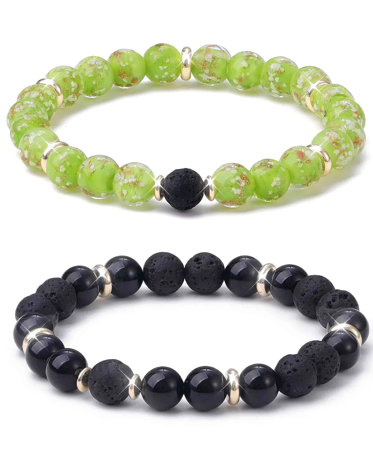 Stress Relief Spiritual Anxiety Meditation Relaxation Mindfulness Chakra Healing Crystals Essential Oil Glow Bracelets Gifts for Teen Girls Women (8mm, Fruit green lava bracelet)